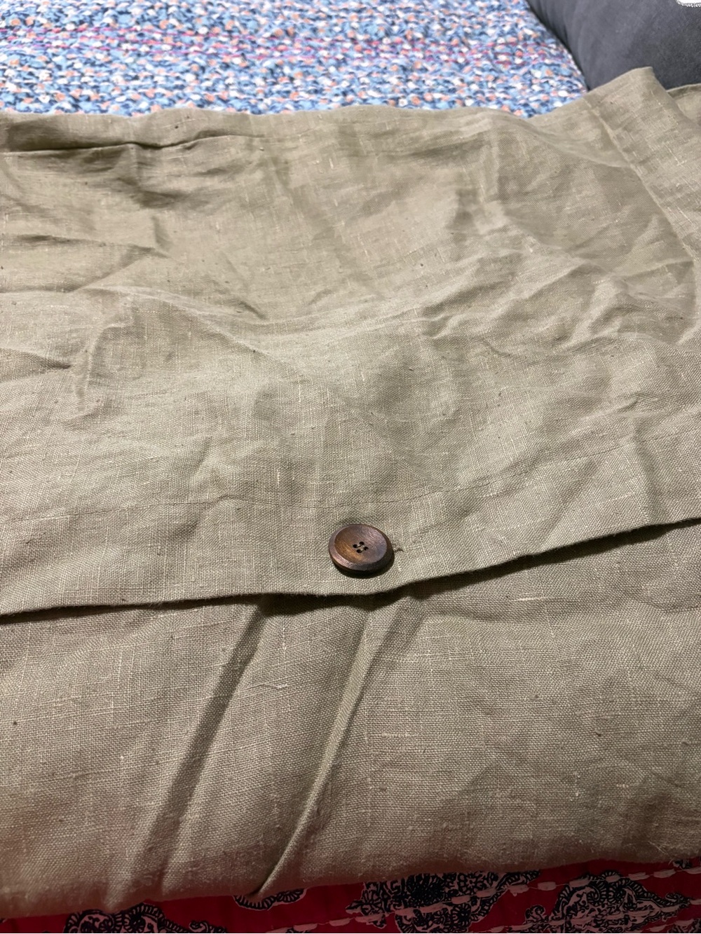 Olive Green Linen Button Pouch Duvet King